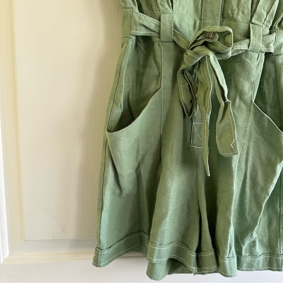 Zara Linen topstitched jumpsuit in light green Size XS Minimalist Beachy - Picture 8 of 9